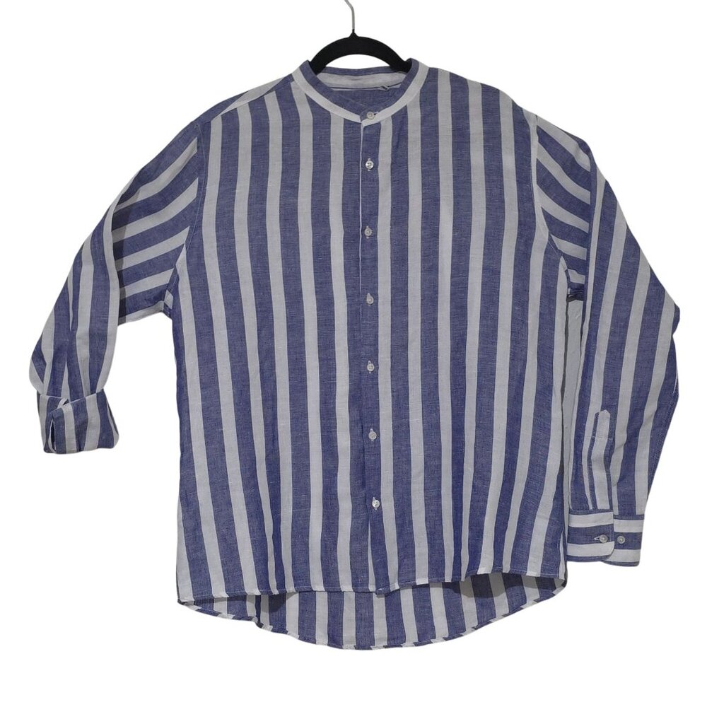 Womens Italian Linen Striped Button Down Shirt XXL Long Italy Old Money Preppy